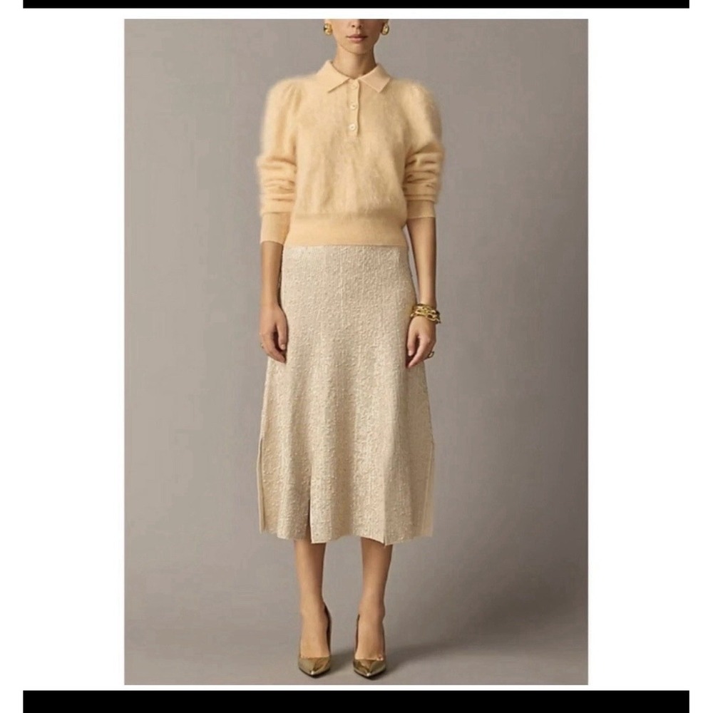 J.Crew Collection sequin sweater slip skirt Size Medium Beige Merino Wool